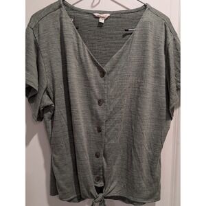 Weatherproof Vintage Womens Green Button Front Tie Front V Neck Top XL